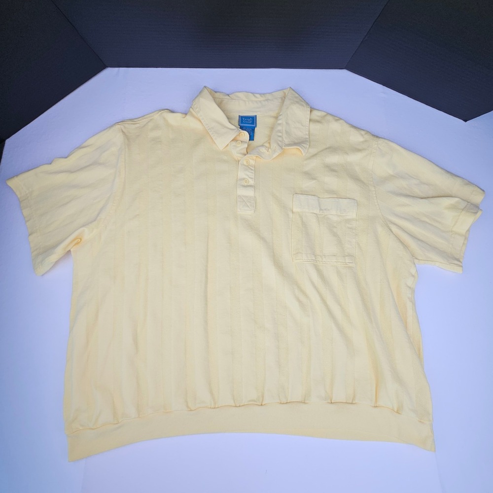 Tropi-Cool Vintage 80s 90s Textured Stripe Polo Shirt Mens 3XL Yellow Retro